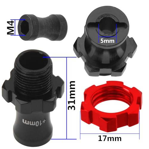 ShareGoo Metal +10mm Extended 17mm Splined Wheel Hex Hub Adapter Compatible with 1/10 Slash 2WD 4X4 Rustler Stampede Bandit 2WD 4X4 RC Car (Red) - color: Red
