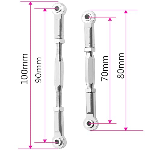 2PCS RC Front Rear Metal Steering Servo Link 70-90mm Adjustable Turnbuckles Camber Linkage Rod Ends Compatible with Traxxas Slash 4x4 5807 Stampede HQ727 1/10 RC Car Upgraded Parts,Sliver