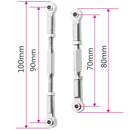 2PCS RC Front Rear Metal Steering Servo Link 70-90mm Adjustable Turnbuckles Camber Linkage Rod Ends Compatible with Traxxas Slash 4x4 5807 Stampede HQ727 1/10 RC Car Upgraded Parts,Sliver