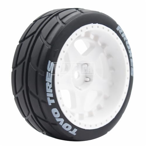 4PCS RC 1/10 On-Road Tires 65mm RC Rubber Tires w/Plastic Wheel Rim 12mm Hex Fit for 1/10 RC On-Road Rally Car HPI Tamiya TT01 TT02 Kyosho Wltoys 144001 - color: White 7