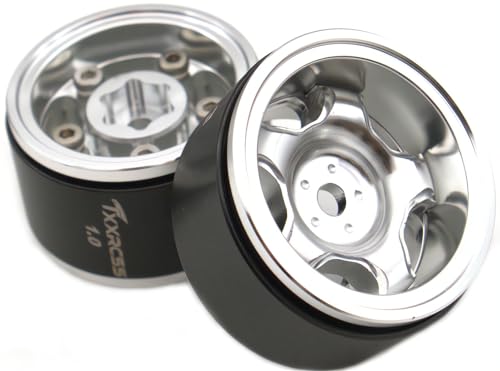 RC 1.0 Beadlock Wheels Offsets -2 Aluminum Rims for AX24 1/18 TRX4M All 1/24 Scale SCX24 Deadbolt RC Crawler Car Wheels Upgrades 4Pc (Silver) - color: Silver