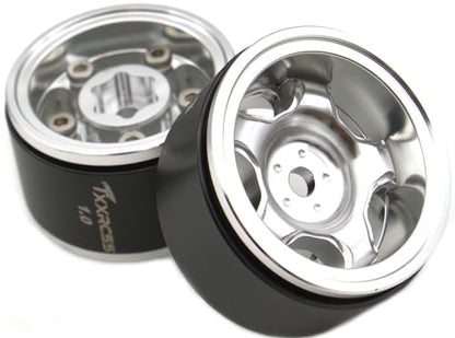 RC 1.0 Beadlock Wheels Offsets -2 Aluminum Rims for AX24 1/18 TRX4M All 1/24 Scale SCX24 Deadbolt RC Crawler Car Wheels Upgrades 4Pc (Silver) - color: Silver