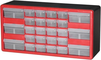 Akro-Mils 26-Drawer Plastic Storage Cabinet, 20"W x 6"D x 10"H, Red - color: Red, size: 26 Drawer, style: 1 Pack