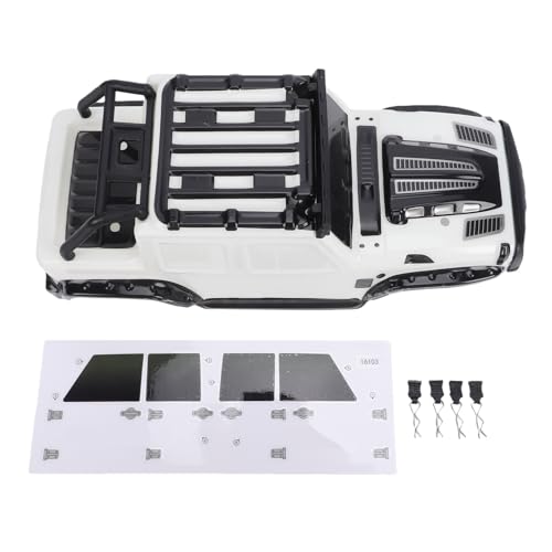 RC Car Body Shell, Polycarbonate Replacement Cover with LED Roof Lights, 27 X 10 X 9 Cm, Pressure Printed Truck Body for 1:16 Scale SCY16103PRO Off Road Racing (White) - color: White