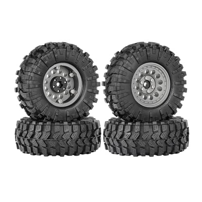 4PCS 1.3" Aluminum Alloy Beadlock Wheel Rims All-Terrain Tyre 70mm Rubber Tires Set with 5mm & 7mm Hex for 1/12 1/14 1/18 1/24 RC Rock Crawler Car Upgrade Parts (A-Gray) - color: A-gray