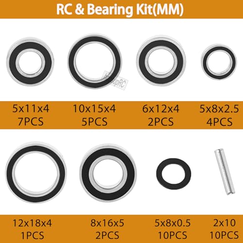 RC Sealed Bearings Kit Upgrade Parts for 1/10 Slash 4WD LGC,Slash/Rustler/Stampede/Telluride/Rally 4X4 (VXL).Black. - color: Black(for 1/10)