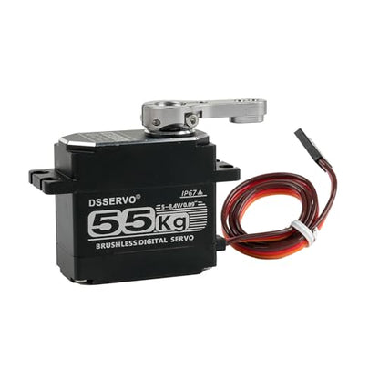 55KG 8.4V Brushless Waterproof IP67 Digital Servo, Full Metal Shell Stainless Gear Motor High Torgue RC Servo, with 25T Servo Horn for Cars Robot Helicopter Crawler (55KG 180 Degree) - style: 55KG 180 Degree 7.4V 55kg Brushless Digital Servo（All Metal）