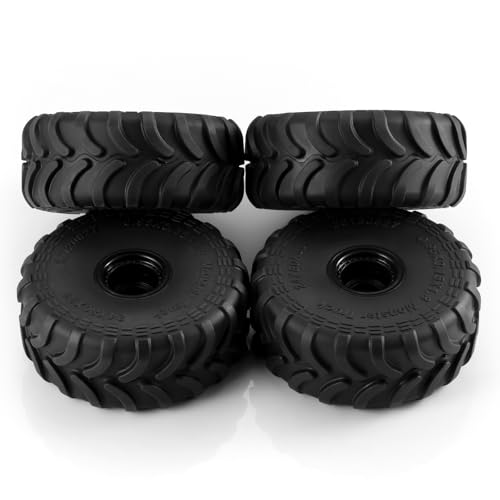 4Pcs Plastic Wheels Rims Hub and Soft Rubber Tires 80mm | Upgrade Parts, For Axial 1/24 SCX24 1/18 Tra-xxas TRX4-MT, RC Crawler Car