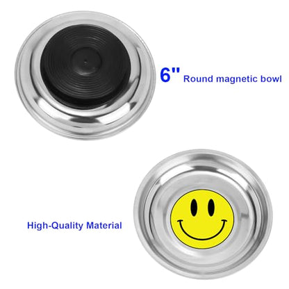 Magnetic Parts Tray 3 Pack, 6" Round Magnetic Parts Bowl, Stainless Steel,for Screw Socket Pin Tools Nuts Bolts Ferruginous Metal Accessories - style: Bowl 3pc