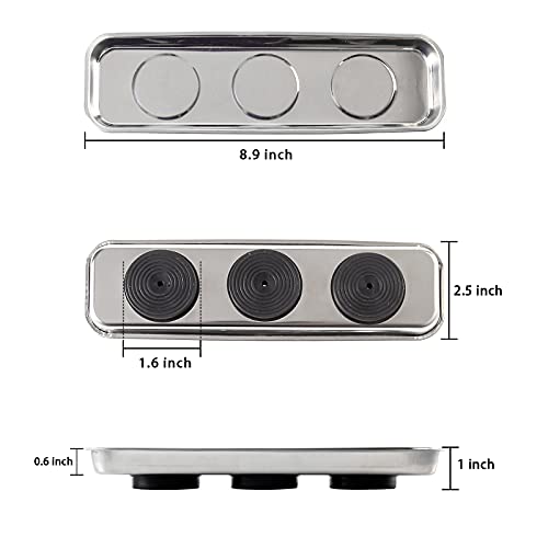 3 Pieces Magnetic Trays Set Stainless Steel Magnet Tool Tray Parts Holder for Screws, Sockets, Bolts, Pins, Mechanic's and Automotive - size: 3 Pieces Set (8.9" x 2.5" + 9.5" x 5.5")