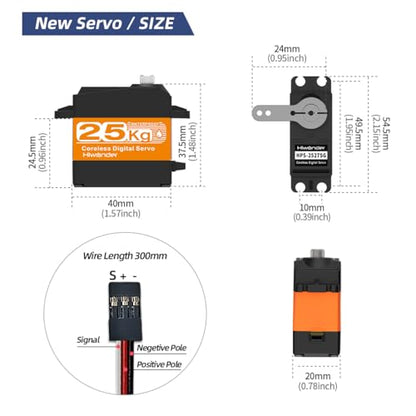 Hiwonder 25KG Servo Motor Waterproof High Torque Servo, High-Speed Coreless Motor Full Metal Gear Steering Servo for 1/6 1/8 1/10 1/12 RC Robot, with 25T Servo Horn, Control Angle 270°