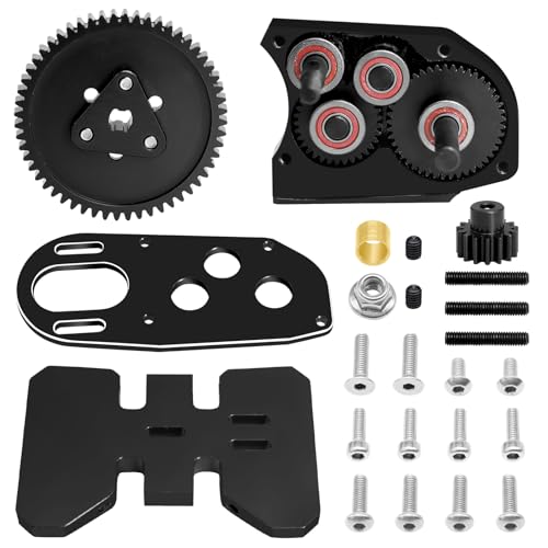 OGRC 2.Low Transmission 30% Overdrive Complete Gearbox for SCX10 Upgrades | Aluminum Housing, Steel Gear, with Skid Plate and 15T Pinion Gear, for Axial SCX10 RC Crawler Car, Black - color: Black