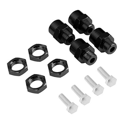Hobbypark 4-Pack Aluminum Alloy 12mm to 17mm Wheel Hex Hubs Adapter Extension Conversion Nuts for 1/10 RC Car Upgrade 1/8 Tires (Black) - color: Black