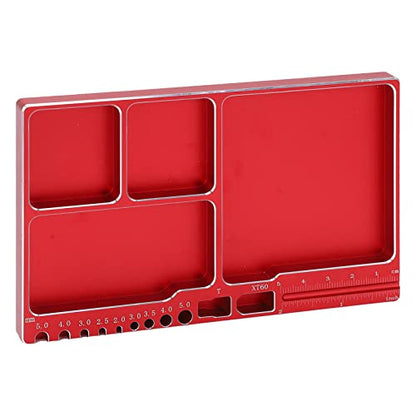 Magnetic Screw Tray, Aluminum Alloy RC Repair Tool Tray with Strong Magnetic Pad for Screws Nuts and Washers, Portable Magnetic Parts Tray for RC Cars Aircraft Helicopters (Red) - color: Red