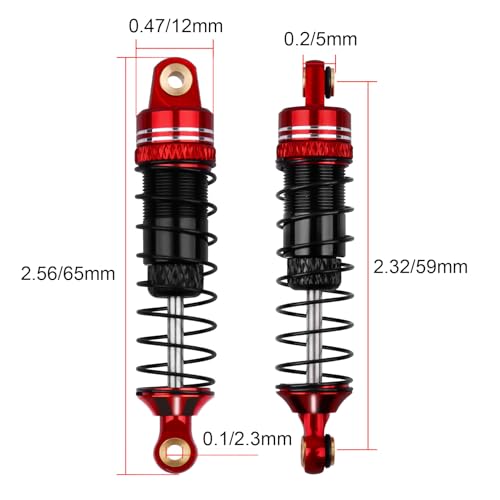 HobbyPark Aluminum 59mm RC Shocks Long Travel Shock Absorber Oil Damper Assembled for TRX4M TRX4MT 1/18 RC Crawler Upgrades Threaded Body, Replacement of 9764 (Red&Black) - color: Red&Black