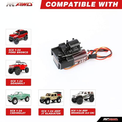 RCAWD Alum SCX24 2 Speed Transmission 72T 130 Motor Set for Axial 1/24 SCX24 AX24 Series Upgrades Part Black