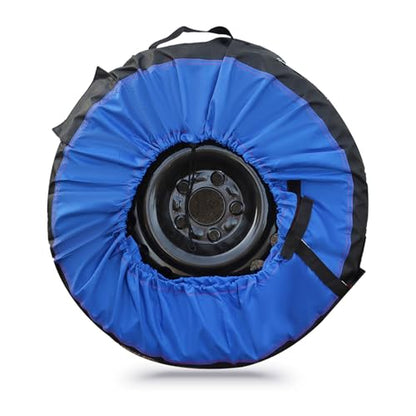 Silscvtt Universal Package of 4 Blue Portable Tire Bags with Black Handle Winter Wheel Storage Tote Fits Tires 22 Inch to 31 Inch