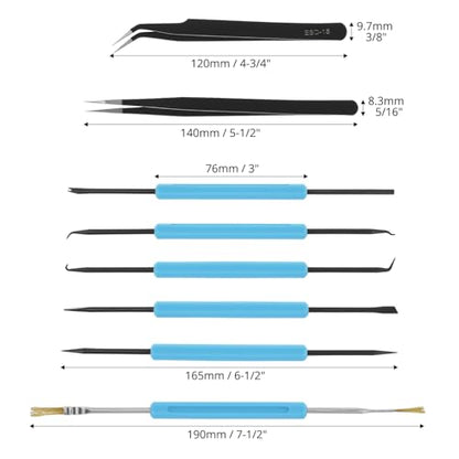 QWORK Professional Welding Auxiliary Tools Set, 6 Double-sided Repair Tools & 2 Anti-static Precision Tweezers for Electronic Repair, Soldering, and Grinding