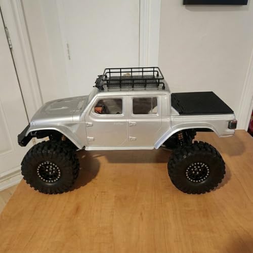 RC Car Roof Rack, Middle Size Roof Rack Luggage Carrier with 4 Round LED Lights for Axial SCX10 1/10 RC Crawler Car(4 White Light Color)