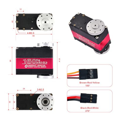 RDS51160 160KG High Torque Digital Servo Motor Dual-Shaft CNC Aluminum Robot Arm Servo for Robotics RC Vehicles DIY Projects (160kg 180°) - size: 160kg 180°