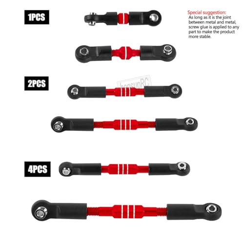 RC Upgrades Part Adjustable Turnbuckles Camber Links Toe Link for 1/10 Slash/Rustler/Stampede/Bandit VXL 4WD 4X4.Alloy Front&Rear Link Set,Red - color: Red(for 1/10)