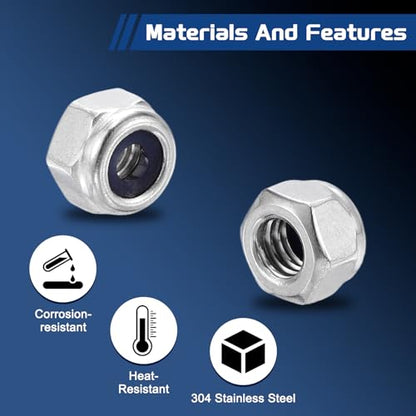 10Pcs Nylon Locking Hex Nuts - [M4-0.7], 304 Stainless Steel Hardware Nuts, Silver, for Automotive, Aerospace, Industrial Applications Use - color: Silver, size: M4x0.7mm