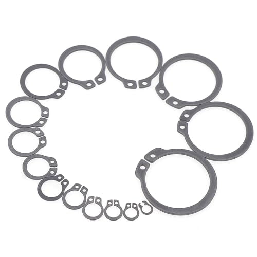 290PCS 15 Sizes Metric External C-Clip Retaining Ring Assortment Kit | Black Phosphate Carbon Steel Circlip Snap Rings for 4mm-28mm Shafts with Storage Box