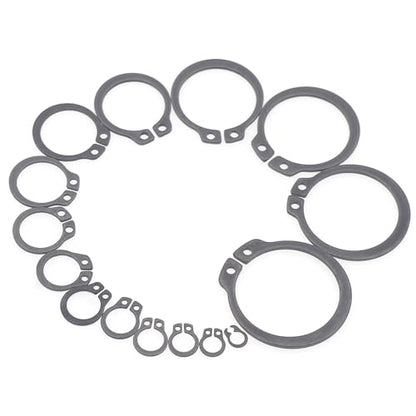 290PCS 15 Sizes Metric External C-Clip Retaining Ring Assortment Kit | Black Phosphate Carbon Steel Circlip Snap Rings for 4mm-28mm Shafts with Storage Box