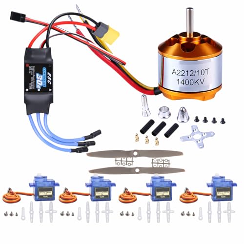 DIY RC Airplane Kit A2212 KV1400 Motor, 30A ESC, 4 Servos, 2 Propellers | Complete kit includes 4 SG90 servos, XT60 connector, motor mount, Z-bend linkages, and all required linkage hardware. - size: (Complete) KV1400