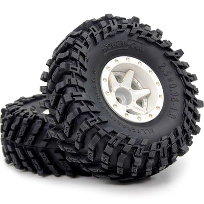 64mm 1.0 All Terrain Tires F/R Mounted Brass 1.0 beadlock Wheels Rims Negative Offset 1.0 Wheels Tires Tyre for RC Mud Crawler 1/24 SCX24 AX24 1/18 TRX4M - color: White