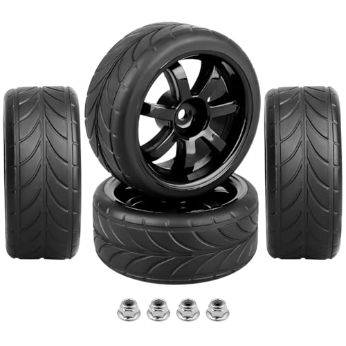 HobbyPark Glued 1/10 On-Road RC Touring Tires and Wheels Set for 1/18 Traxxas Latrax Teton 4 Tec 2.0 3.0 Tamiya TT02 TT01 Brushless (4-Pack) (Color E) - color: Color E