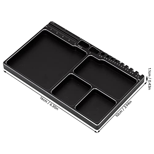 RC Magnetic Tray, 16x10x1.1cm Universal Aluminium Alloy Screw Tray RC Model Repair Tool Tray with Magnetic Pad for RC Trucks (Black) - color: Black