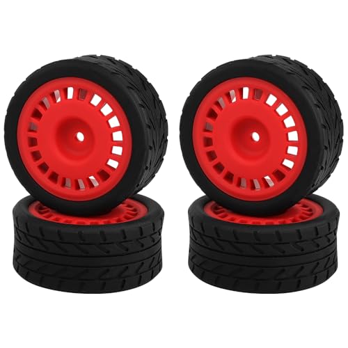 2.59" Rubber Tires & Nylon Wheel Rims 12mm Hex Hub Compatible with HSP Tamiya HPI Kyosho Redcat ExceedRC 1/10 On-Road Touring Car,WLtoys 1/14 144001 RC Buggy (red) - color: red