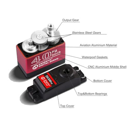 2 Pack High Torque 40KG Digital Servo, DS3240MG Full Metal Stainless Steel Gear Waterproof Steering RC Servo, for 1/8 1/10 Scale RC Car Crawler Buggy Airplane Control Angle 180°