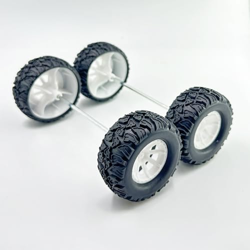 4PCS Toy Car Wheel 55mm Model Car Rubber Tire Wheel with Metal Shaft Axles for RC Car Truck DIY Model Toy Building Project (3x55mm) - style: 3x55mm