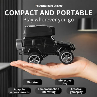 1:64 Alloy Mini RC Crawler with Camera, WiFi APP 2.4GHz (Black) | Alloy Body, 480P Camera & LED Lights. Dual Control: Phone APP or Remote. Gravity Sensing, Auto Demo & Cruise for Hobbyists - color: Black