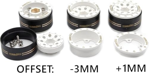HOBBYSOUL 70mm Tall 1.0 beadlock wheels and tires set - Brass Adjustable Offset 1.0 wheel Rims white & Soft Sticky 1.0'' tire For RC Crawler 1/18 TRX4M 1/24 SCX24 - color: White
