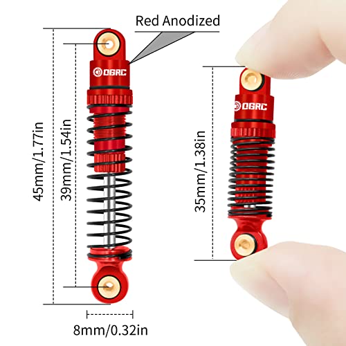 OGRC Shocks Absorber Oil Threaded Damper Aluminum Front & Rear Shocks for Axial SCX24 C10 JLU Deadbolt Gladiator Bronco Upgrade Parts (Red) - color: Red