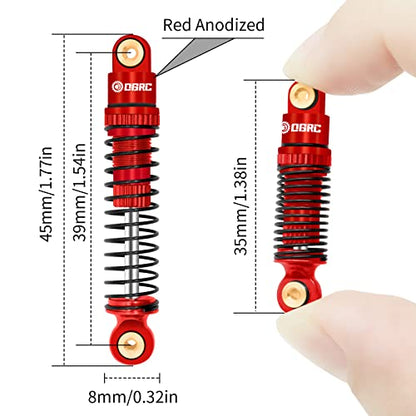 OGRC Shocks Absorber Oil Threaded Damper Aluminum Front & Rear Shocks for Axial SCX24 C10 JLU Deadbolt Gladiator Bronco Upgrade Parts (Red) - color: Red
