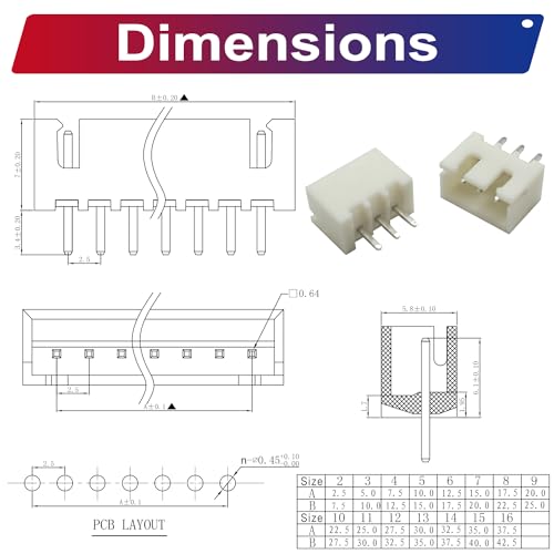 JST Connector Kit, XH2.5 DIP Header Jst 2.54mm Pitch IC Socket Plugs Adapter JST Connector Kit 75Pcs, JST-XH 2/3/4/5/6/7/8/9/10/12Pin DIP Header Through Hole Vertical Header (XH2.5-DIP-Ver) - size: JST-2.5MM-XH-DIP-Vertical Header
