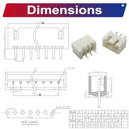 JST Connector Kit, XH2.5 DIP Header Jst 2.54mm Pitch IC Socket Plugs Adapter JST Connector Kit 75Pcs, JST-XH 2/3/4/5/6/7/8/9/10/12Pin DIP Header Through Hole Vertical Header (XH2.5-DIP-Ver) - size: JST-2.5MM-XH-DIP-Vertical Header