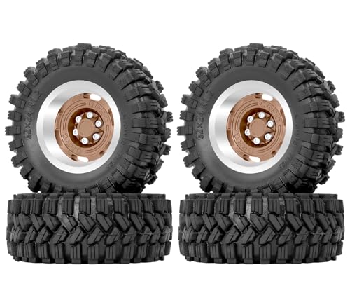 OGRC 1.3 Beadlock Wheel Tires -4mm Offset Wheels for 1/24 1/18 SCX24 TRX4M | Aluminum, 7mm Hex, Sticky Compound Rubber, for TRX4M AX24 FCX24 RC Carwler Car, Brown - color: Brown