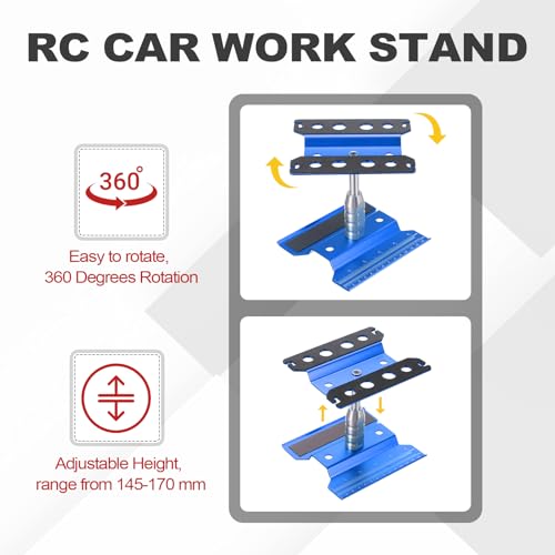 MECCANIXITY 1 Set RC Car Work Stand Lift Lower Aluminum Repair Workstation 360 Degree Rotation with Dark Blue Screw Tray for 1/8 1/10 1/16 Scale RC Car Crawler Truck Vehicle (Dark Blue) - color: Blue