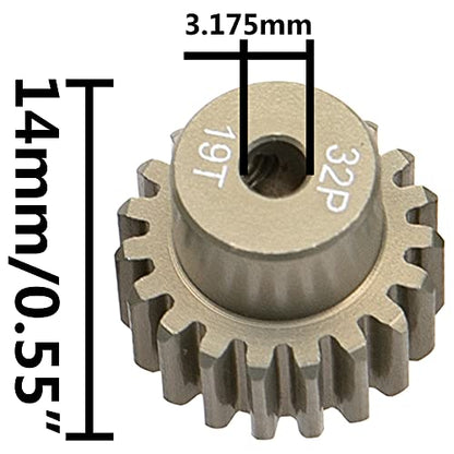 ShareGoo 7075 Aluminum Alloy 32DP 3.175mm Pinion Gear Sets 17T 18T 19T 20T Motor Gears Fit 3.175mm (1/8-Inch) Shaft Compatible with HPI Losi Axial Traxxas Tamiya 1/10 RC Car,4Pack