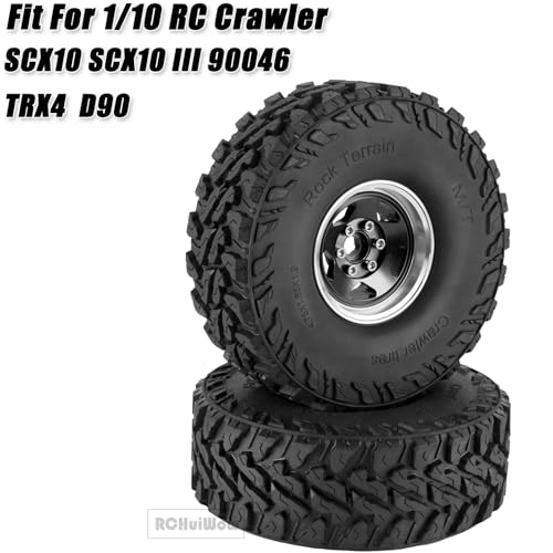 RC Alloy 1.9" Beadlock Wheels and Tires for 1/10 RC Crawler TRX4 SCX10 SCX10 III 90046 D90,1.9 RC Wheels and Tires 1.9 Beadlock Tires RC Rims,4 Packs,Black - color: Black(4pcs)