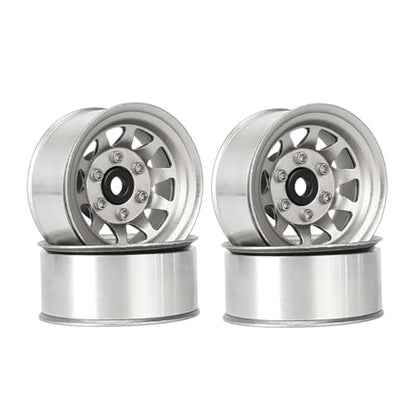 4PCS 1.55 Inch Aluminum Alloy Metal 10Holes Beadlock Wheel Rim Hubs Replacement Accessory for Tamiya AX90069 D90 TF2 CC01 CC02 1/10 RC Crawler Car Upgrade Parts(A-Silver) - color: A-silver