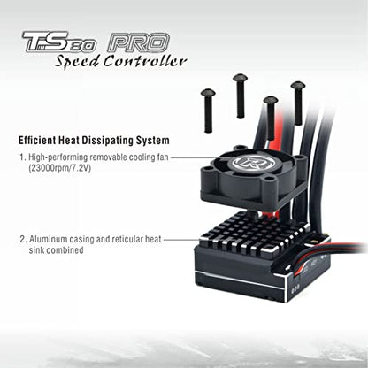 Changor 380 Sensored Brushless Motor Combo with TS80A ESC Efficient Output for 1/12 1/14 RC Cars Black Aluminum