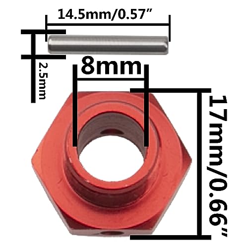 17mm Wheel Hex Cover Lock Anti-Skid Dust Nut & 17mm Wheel Hex Hubs Tires Adapter Compatible with Traxxas HPI HSP Losi Axial Kyosho Tamiya Redcat Himoto 1/8 RC Car (Red) - color: Red