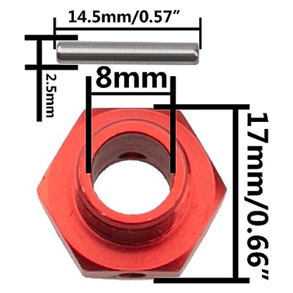 17mm Wheel Hex Cover Lock Anti-Skid Dust Nut & 17mm Wheel Hex Hubs Tires Adapter Compatible with Traxxas HPI HSP Losi Axial Kyosho Tamiya Redcat Himoto 1/8 RC Car (Red) - color: Red