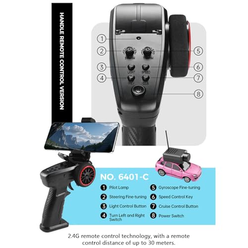 Wltoys Mini RC Car, 1:64 Scale FPV RC Drift Car with 720P HD Camera, 2.4GHz Transmitter, WiFi App Control with Gyro, LED Lights, Mini Racing Toys (Rose Red) - color: Rose Red